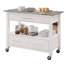 Acme Ottawa Stainless Steel Top Kitchen Island In White 98330