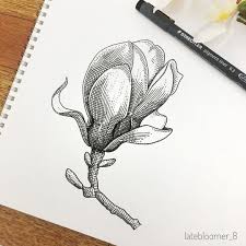 Magnolia Simple Easy Tutorial Doodles Aesthetic Simple Easy Tattoo Art Arrangement Plant Drawing B Flower Drawing Flower Line Drawings Hatch Drawing