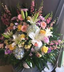 Funeral flowers blue flowers flower garden light blue flowers blue garden summer flowers garden flower guide flowers colorful flowers. Pastel Funeral Container In Glenside Pa Coupe Flowers Inc