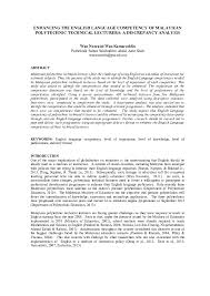 Glossary entry (derived from question below). Doc Enhancing The English Language Competency Of Malaysian Polytechnic Technical Lecturers A Discrepancy Analysis Wan Nooraini Wan Kamaruddin Academia Edu