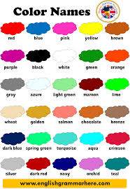 List of colors facts for kids. Color Name List List Of Colors English Grammar Here Colour Names List Teaching English Grammar English Grammar