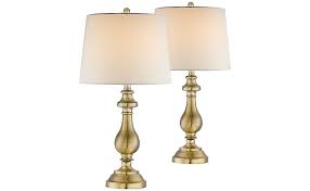 Antique brass effect arc table/desk/bedside lamp. Fairlee Traditional Candlestick Style Table Lamps Set Of 2 Antique Brass Gold White Fabric Drum Shade Decor For Living Room Bedroom House Bedside Nightstand Home Office Family Regency Hill Amazon Com
