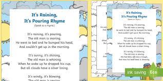 It's raining, it's pouring, the old man is snoring. It S Raining It S Pouring Rhyme Teacher Made