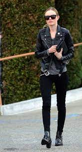 Women S Black Leather Biker Jacket Grey Crew Neck T Shirt Black Skinny Jeans Black Leather Ankle Boots Fashion Style Street Style