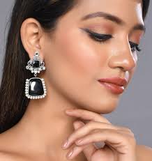 Buy Silver Plated Pearl Black Stone Drop Earrings for Women Online at  Silvermerc