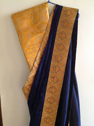 Navy Blue Semi Raw Silk Saree With Yellow And Gold Woven Etsy Raw Silk Saree Raw Silk Saree Product description:the fabric of the saree is pure gadwal pattu materialit is purely hand woven on. navy blue semi raw silk saree with
