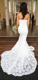 Lace Strapless Fitted Wedding Dress With Long Train Fitted Wedding Dress Lovely Wedding Dress Wedding Dresses