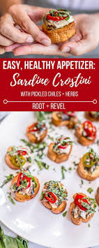Canned Sardines Crostini With Sherry Pickled Chiles Herbs Recipe With Images Healthy Appetizer Recipes Sardine Recipes