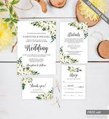White Flowers Wedding Invitation Printable Wedding Invitation Set Floral W Floral Wedding Invitations Printable Wedding Invitations Flower Wedding Invitation