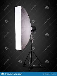 Photo Studio Lighting Stands With Flash And Softbox Isolated On The Black Stock Image Image Of Reflector Lantern 179636629