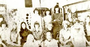 Not sure why the quality of this picture is so bad... this is after  darkening and enhancing contrast. Battle Lake Speech Contest contestants,  1974-75. I think this picture was taken by the