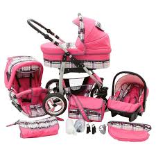 Dino 3 In 1 Pram Car Seat 43 Pink Amp Grey Checked Bebe