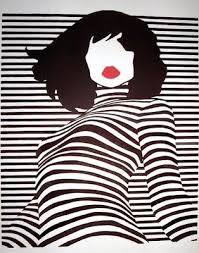 Black And White With Pop Of Color Art Australia Girl Pop Series Black Stripe Red Lips Striped Art Art Design Drawings