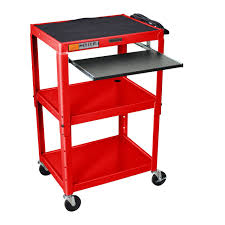 Mobile Stand Up Computer Desk Workstation Cart In Red Steel Computer Cart Utility Cart Height Adjustable Workstation