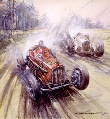 Tazio Nuvolari Alfa Romeo Taking The Lead From Von Brauchitch Mercedes In The 1935 German Grand Prix Print B Auto Racing Art Motorsport Art Racing Art