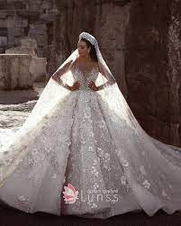 Beaded Illusion Sleeved Flowers Wedding Ball Gown Long Sleeve Ball Gown Wedding Dress Ball Gown Wedding Dress Ball Gowns Wedding