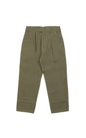 mhl by margaret howell wide hem trouser soft cotton drill olive