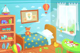 Cartoon person sleeping in her bedroom at night. Cartoon Kids Bedroom Interior Home Childrens Room With Kid Bed Child By Tartila Thehungryjpeg Com