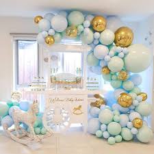 124pcs Set Macaron Blue Pastel Balloons Garland Arch Kit Confetti Birthday Wedding Baby Shower Anniversary Party Decoration Baby Shower Balloon Arch Baby Shower Balloons Pastel Balloons