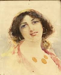 Watercolor s by caro signature to identify portrait of a gypsy woman