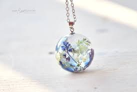 Blue Forgetmenots Muscari Flower In Resin Necklace Sphere Resin Pendant With Real Flowers Real Plant In Globe Ball Gift For Her Resin Jewelry Flower Resin Jewelry Resin Pendant