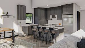 Grey kitchen cabinet photos in barndominium interior. 29771 Billings Barndominium Home Material List At Menards