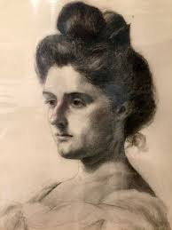 EARLY 20TH CENTURY CHARCOAL PORTRAIT DRAWING BY M. UHLIG UNSIGNED