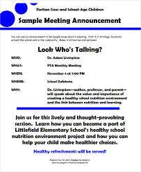 The internet provides a wealth of sources for those who are looking for templates or samples of promotion announcements. Meeting Announcement Template Verat