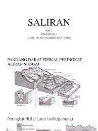 7.1 pandang darat fizikal peringkat aliran sungai air mengalir melalui lurah dan kawasan tadahan hujan di tanah tinggi ke kawasan tanah rendah akhirnya ke tasik dan laut. Salir An