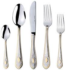 World Gifts Stainless Steel Flatware 20piece Service Set For 4 Gold Plated Accent To View Further For This Ite Silverware Set Dining Services Flatware Set