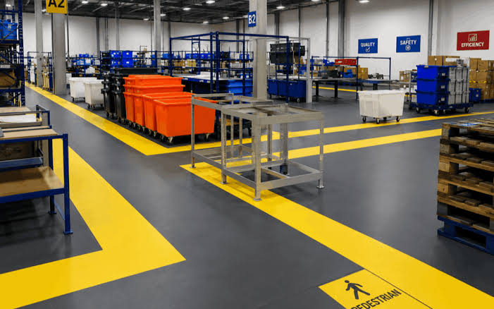 Normal industrial working area with warehouse flooring