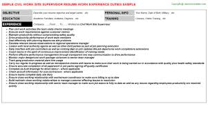 civil work site supervisor resume sample