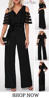 Usd32 17 Gauze Patchwork Cold Shoulder V Neck Jumpsuit Freeshipping Worldwide And Easy Returns Com Imagens Macacao Elegante Macacao Com Mangas Macacao Feminino Longo