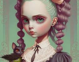 Brooding, Moody, Pop-Surrealist Art Portrait, Creepy Girl, Framed Canvas,  Modern Art, Wall Art