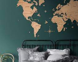Light Wood Wall Map Of The World Map Wall Art Large Travel Led Etsy World Map Wall Art Wood World Map World Map Wall