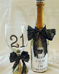 21st Birthday Glitter Wine Glass And Glitter Champagne Bottle Birthday Glass 21st Birthday Gifts 21st Bday Ideas