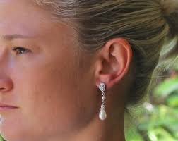 Pearl Drop Earrings, Pearl Dangle Mid Length Bridal Earrings, Clip