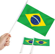 The brazilian flag is green with a large yellow diamong in the middle. Amazon Com Anley Brazil Mini Flag 12 Pack Hand Held Small Miniature Brazilian Flags On Stick Fade Resistant Vivid Colors 5x8 Inch With Solid Pole Spear Top Garden Outdoor