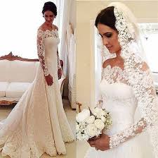 White Off The Shoulder Lace Long Sleeve Bridal Gowns Cheap Simple Custom Made Wedding Dress Off Shoulder Elegant Lace Bridal Dresses Merm Long Sleeve Wedding Dress Lace Wedding Dress Long Sleeve Long Sleeve
