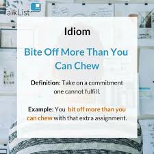 Bite Off More Than You Can Chew Sentence Examples Pin By Daria Storozhilova Smart Eng On English Idioms And Phrasal Verbs English Idioms Confusing Words Improve English