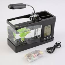 1 5l mini usb aquarium fish tank lcd timer clock led lamp light black desktop fish tank 24 10 14cm drop shipping fish tank mini aquarium aquarium fish tank
