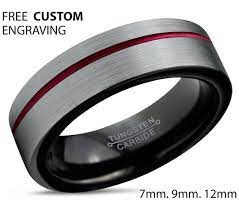 Tungsten Ring Mens Brushed Silver Black Red Wedding Band Etsy Mens Wedding Rings Tungsten Mens Rings Tungsten Wedding Bands