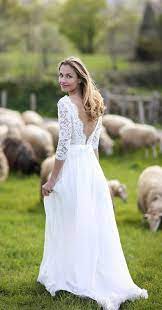 3 4 Sleeves Lace Top Long Chiffon Beach Wedding Dresses Ivory Country Bridal Dress Awd1264 Wedding Dress Chiffon Chiffon Wedding Dress Beach Bride Dress Vintage
