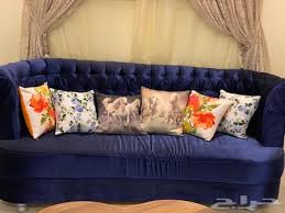 كنب مخملي كحلي شبه جديد