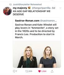 There's also a feminist question here: Mjm1952 On Twitter See Gh Agegapishot If Kate Winslet Saoirse Ronan Can Play A Lesbian Age Gap Couple In A New Movie Ammonite Why Won T U Continue The 1st Lesbian