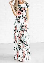 Robe fleurie à manches longues. Robe Longue Imprime A Fleurie Fluide Col Ronde Manches Longues Elegant Boho Blanc Robe Longue Robes