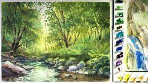 14.0 w x 14.0 h x 2.0 d Watercolor Landscape Painting The Forest Stream 02 Youtube