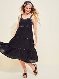 Tiered Embroidered Midi Swing Dress For Women In 2020 Midi Swing Dress Womens Dresses Swing Dress