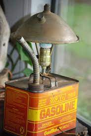 Rat Rod Desk Lamp Upcycled From Vintage Gas Can And Brass Headlight Housing As The Shade Lamp Steampunk Lighting Gas Cans