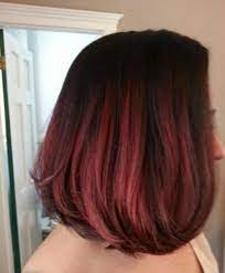 Black Brown To Red Ombre On Short Medium Hair Client Has Natural Black Hair By Locks Of Envy Short Ombre Hair Medium Hair Styles Brown To Red Ombre